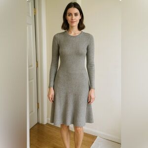 Alex Mill Sz S Gray Ribbed Wool Silk Blend Sweater Dress Round Neck Midi
